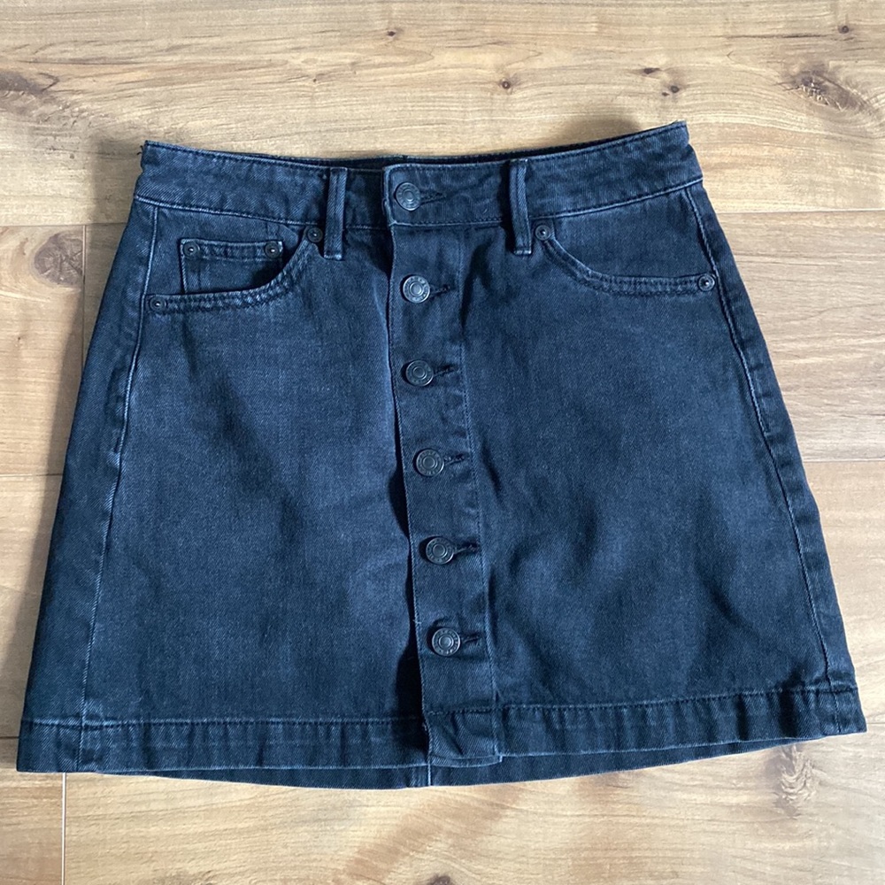 AEO American Eagle Super Hi-Rise A Line Mini Skirt Black Pockets